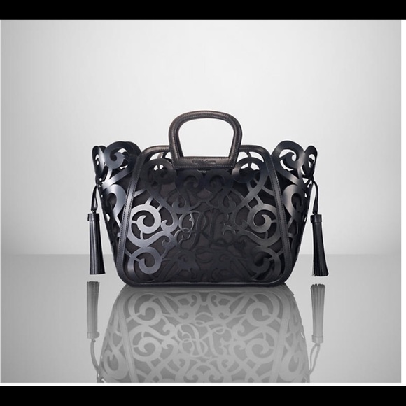 Ralph Lauren RARE Black lasercut scroll leather bag - Picture 1 of 16